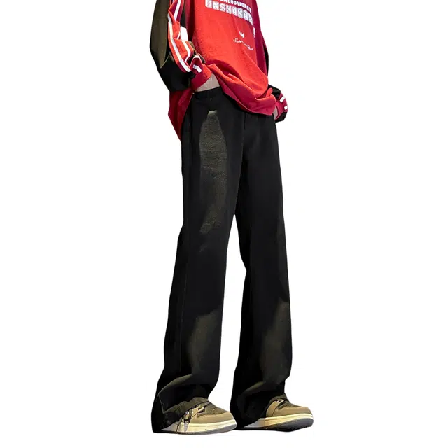 巴塞罗那足球俱乐部 美式复古高街风废土水洗弹力显瘦垂感百搭长裤微喇牛仔裤 男女同款