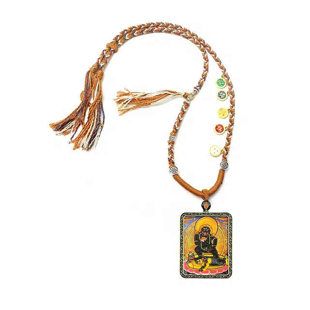 【已祝 福加 持】 玉临门 锦鲤附身 新藏式手绘黑财神唐卡系列 手工编织复古民族风气质#好运 合金 项链 男女同款情侣款
