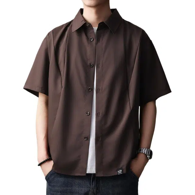 贵色 美式复古抗皱薄款休闲垂感慵懒易打理时尚百搭夏季短袖衬衫 男女同款