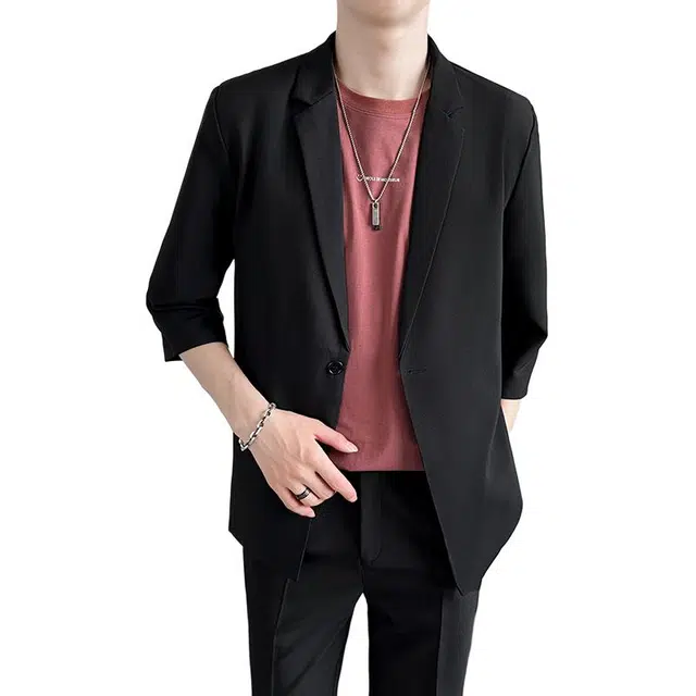 韩版潮流七分袖夏季薄款休闲轻熟痞帅风西装 男款