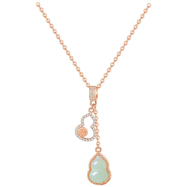 宝瑕 葫芦福禄彩金锁骨链高级感 玉髓 玉石项链 女款