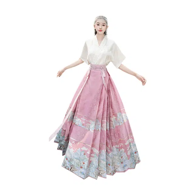 荟萃阁 新中式提花刺绣上衣一片式百褶重工织金马面裙裙装套装 女款