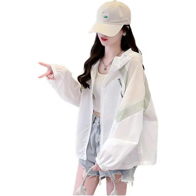 水中花 薄款透气长袖防晒衣女学生初高中生大童青少年空调衫宽松截短外套 女款