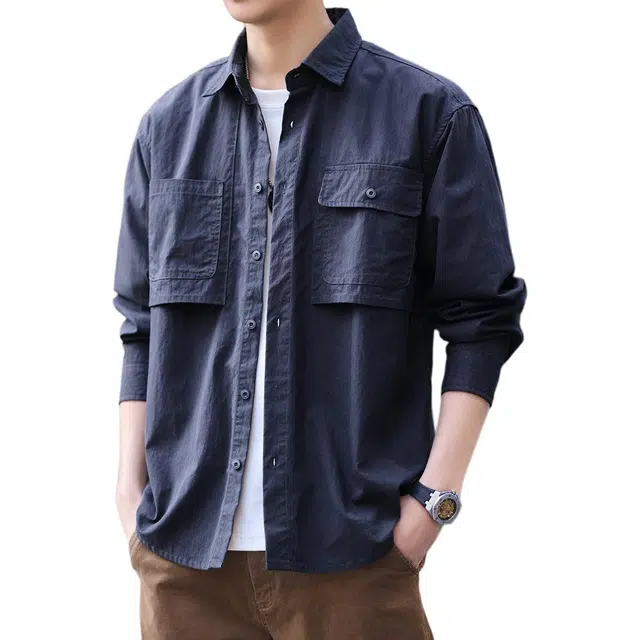 格蓝鹿 春季 基础款舒适百搭宽松休闲简约时尚长袖柔软亲肤个性衬衫 男女同款