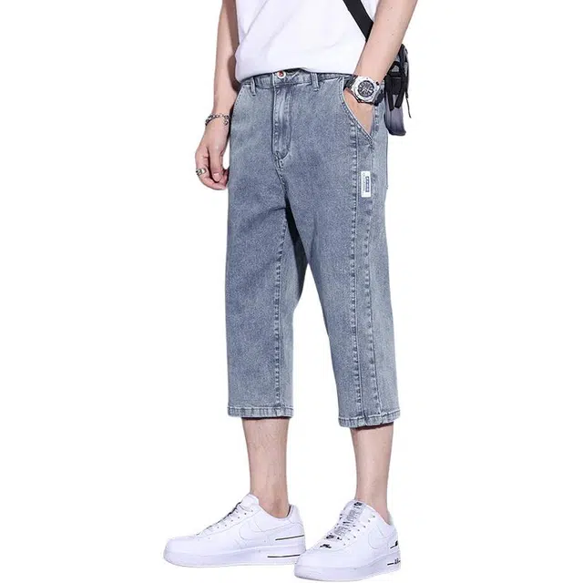 协协乐 美式高街七分裤夏季薄款凉感透气宽松直筒潮牌休闲百搭运动牛仔短裤 男款