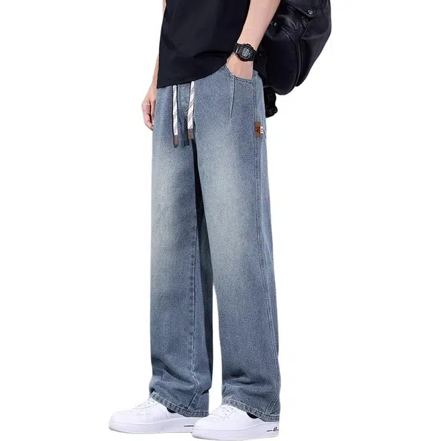 隐狼世家 星空纹薄款美式潮牌直筒阔腿休闲长裤牛仔裤 男款