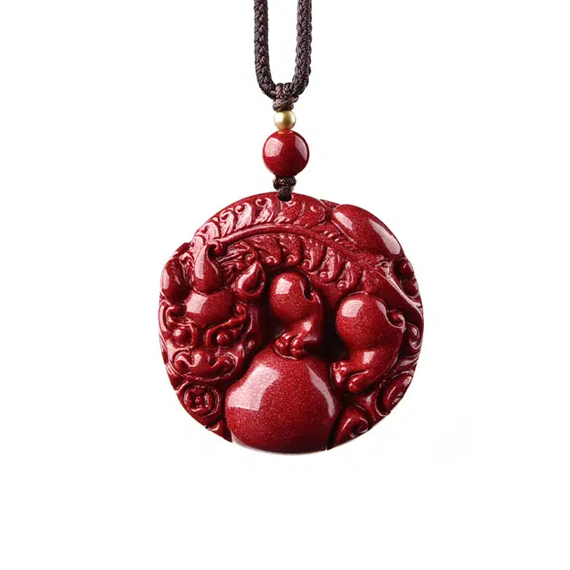 灵菲 精品高含量貔貅 招财貔犰 复古小众 转运珠平安转运新中式福 再造辰砂朱砂 玉石项链 女款 礼盒