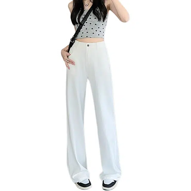 如续 美式复古高腰宽松阔腿裤白色百搭垂感直筒裤牛仔裤 女款