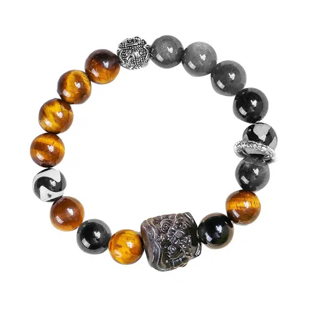 百慕眸 新中式招财进宝 祥瑞醒狮 财运满满旺事业好运爆棚 小众设计大气高级 虎眼石 手串 男女同款情侣款