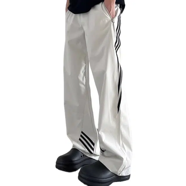 沐诚阳译 美式高街侧边条纹拼接运动直筒伞兵裤子休闲裤 男款