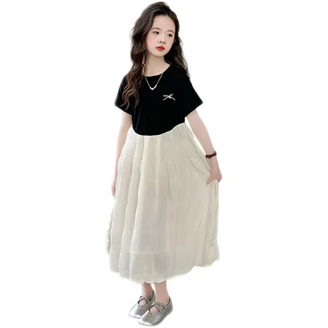 中小童 比比我女童夏季套装 大童潮牌 小孩衣服 小女孩休闲连衣裙 蝴蝶结百搭 时尚