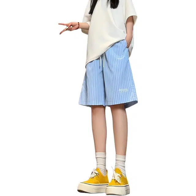 单爵 夏季薄款凉感条纹五分休闲短裤 男女同款