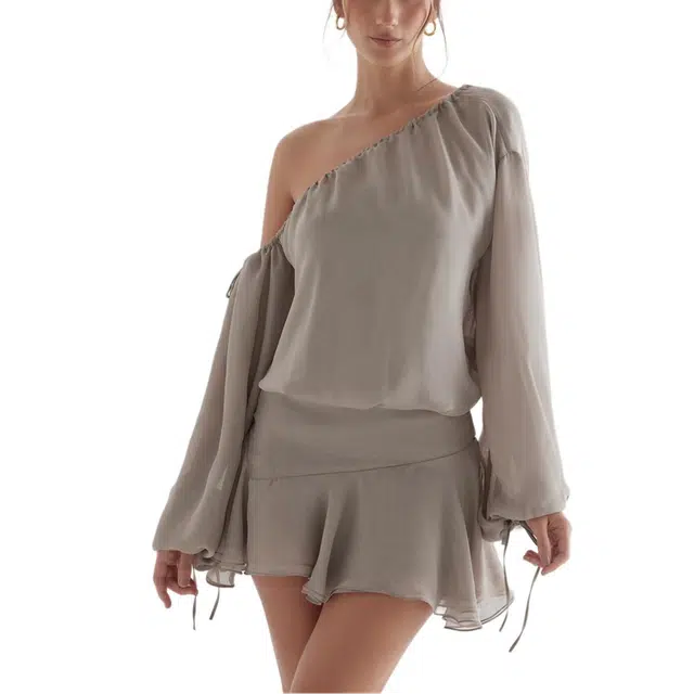 HOUSE OF CB Wilhelmina Off Shoulder Dress ash green