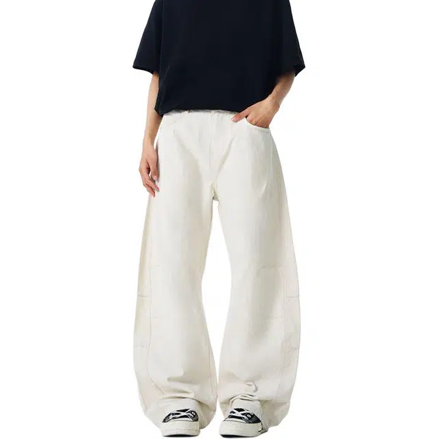 宝米卡 美式复古弯刀简约宽松小众设计感休闲裤牛仔裤 男女同款