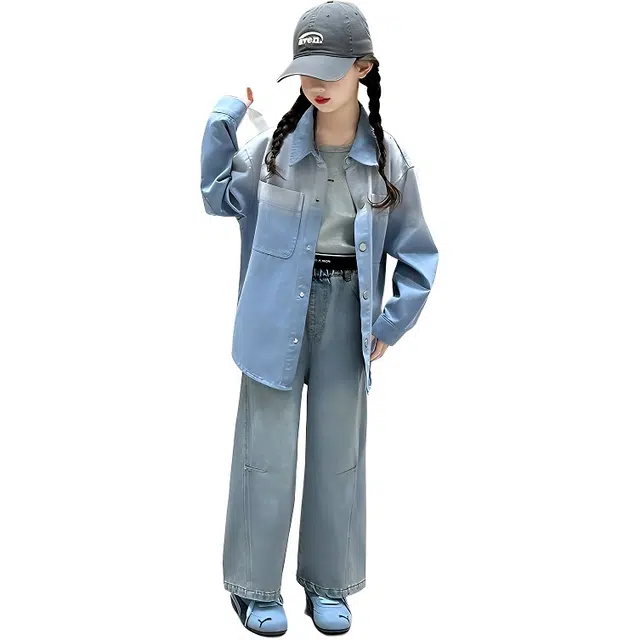 泰迪珍藏衬衫 时尚潮流洋气百搭宽松渐变长袖 蓝色 儿童款