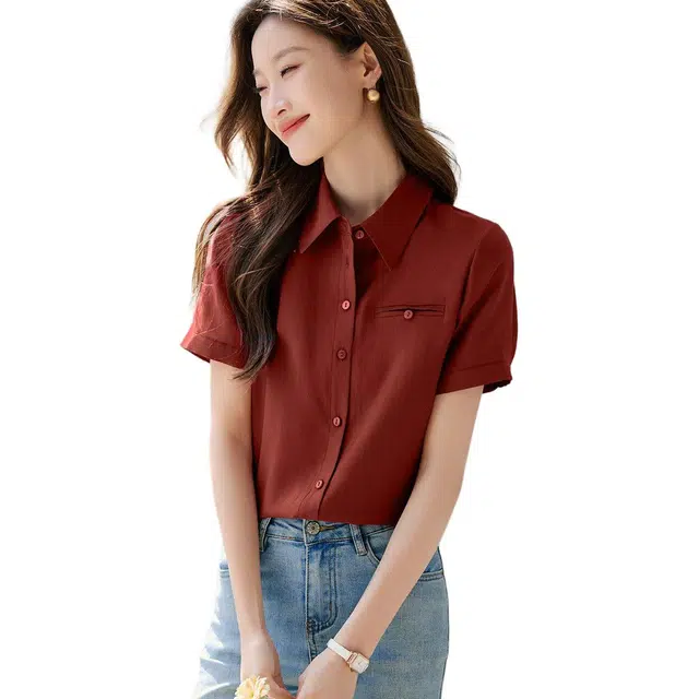 沐晓欣 轻薄通勤气质高级感时髦短袖设计感上衣衬衫 女款