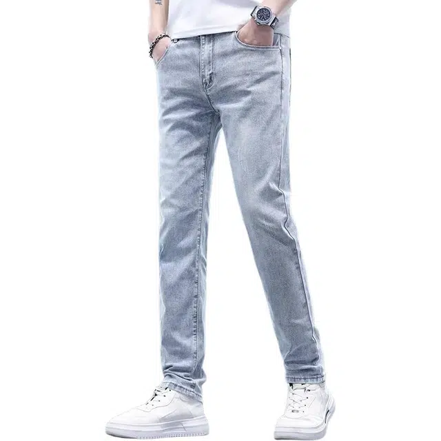 一碗士多 美式潮牌男士夏季修身弹力百搭长牛仔裤 男款