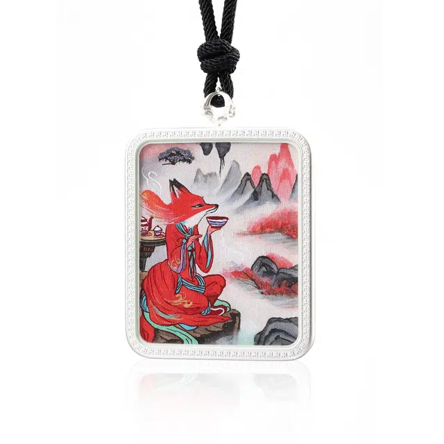 喃呢 新中式都市文玩国风招财转运藏式热贡九尾狐仙唐卡平安吉祥好运 吊坠 合金 项链 男女同款情侣款