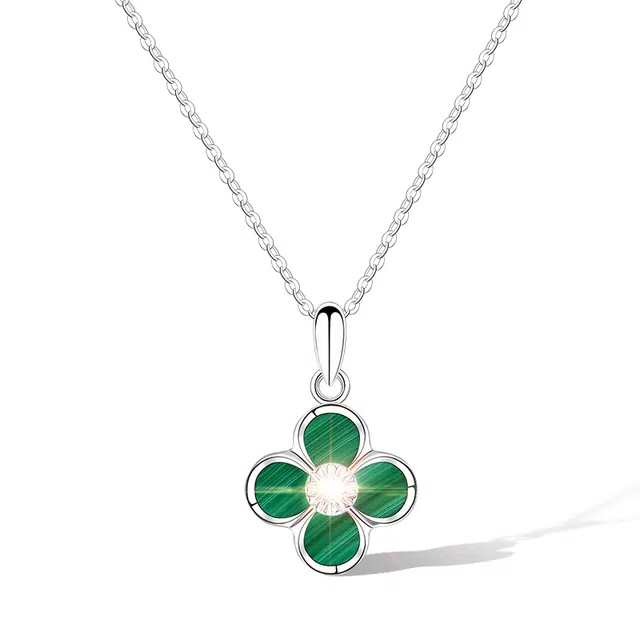【官方自营】 东方佳人 传承老牌幸运四叶草轻奢小众高级感优雅礼盒天然 孔雀石 玉石项链 女款