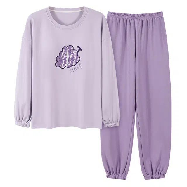 顶瓜瓜 带胸垫简约舒适纯棉面料可外穿家居服睡衣套装 女款