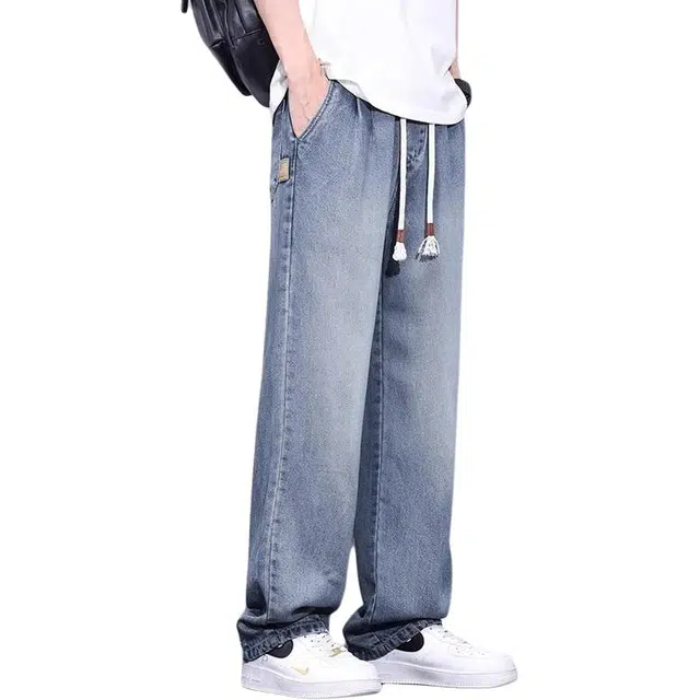 隐狼世家 宽松直筒休闲百搭运动垂感牛仔裤 男款