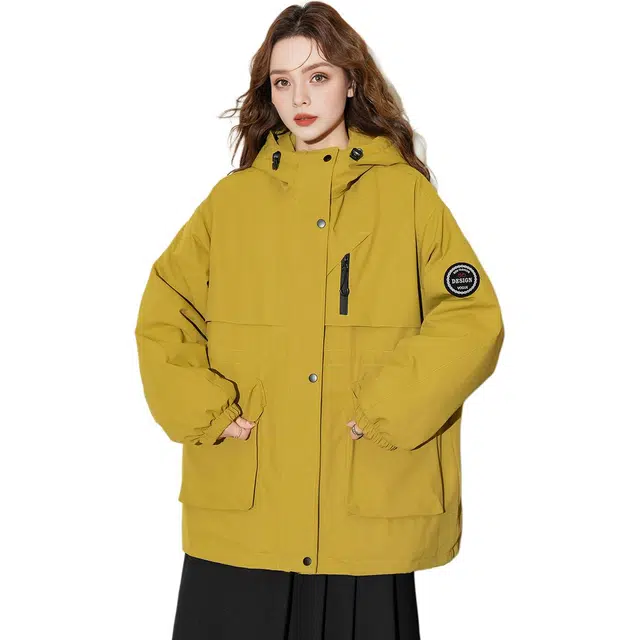 法文箱子 简约连帽宽松拉链长袖棉服 女款