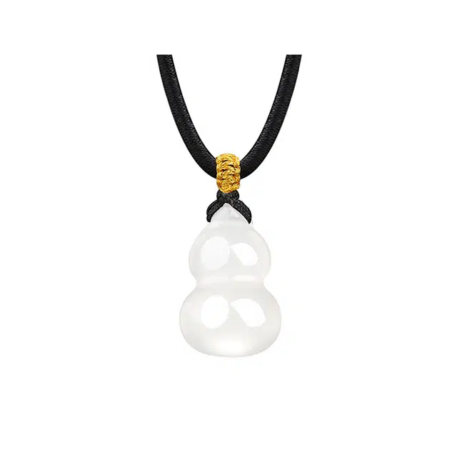 金大福 葫芦锁骨链 福禄常伴低调不失奢华纯净感中国风 日常通勤聚会百搭 好运珠宝配饰 配手工精编绳 玉髓 玉石项链 男女同款情侣款
