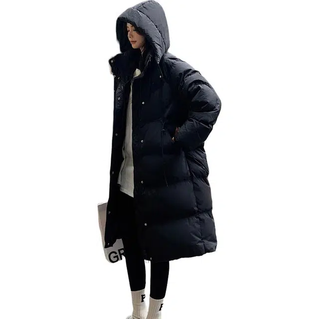 鸭鸭 加厚纯色连帽羽绒服 女款