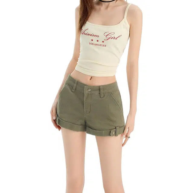 么宁 低腰美式辣妹设计感卷边热裤牛仔短裤 女款