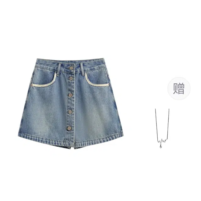 识恩 美式热辣短裤裙夏季高腰宽松直筒半身裙裤女士牛仔短裙 女款