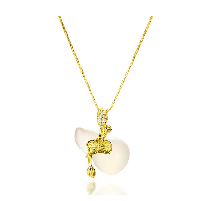 幸囍礼 国风清透莲蓬荷花葫芦锁骨链 福禄呈祥复古民族风轻奢高级感吊坠 新中式设计 玉髓 项链 女款