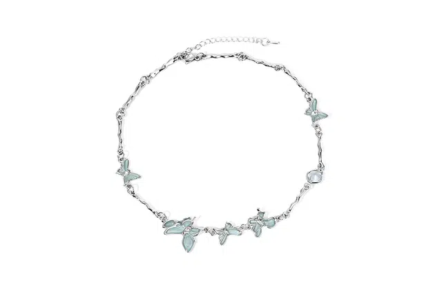 牧言 冷淡风甜酷辣妹简约小众高级感 蓝色细闪多蝴蝶光面几何线条日常百搭颈链锁骨链 锆石 不规则蝶梦项链 女款