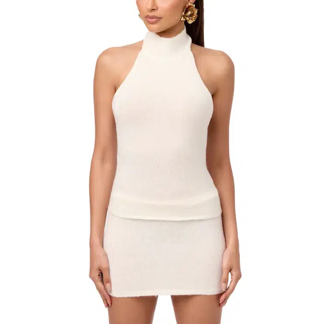 NAKED WARDROBE Boucl Knit Halter Top