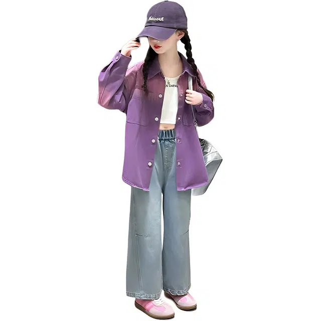 泰迪珍藏衬衫 翻领开衫亲肤纯色洋气长袖 紫色 儿童款