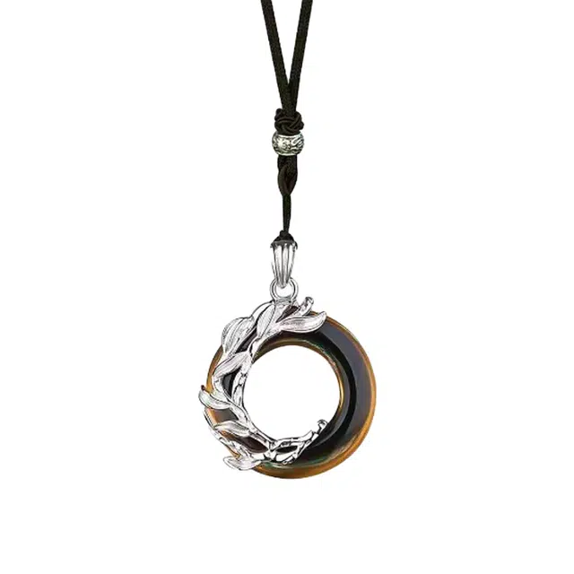 彗时 三生三世十里桃花平安扣吊坠 精致立体纹理挂坠文艺简约手工编绳夕七送礼盒物 玉髓 玉石项链 男女同款情侣款