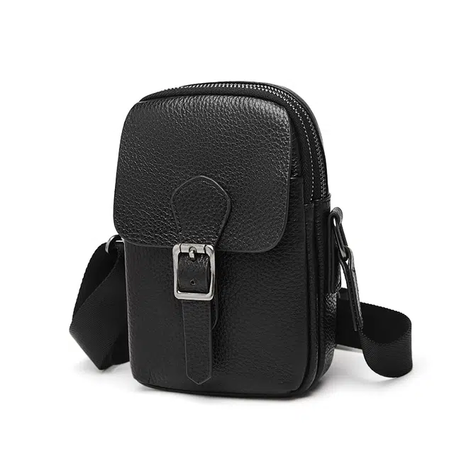 老人头 百搭日常通勤高级感轻便时尚 头层牛皮 斜挎包 男款 黑色