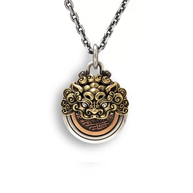 玉临门 金狮山鬼花钱潮流国风文玩复古好运 合金 项链 男女同款情侣款