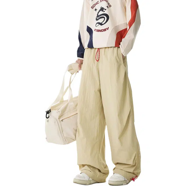 颂希尔 美式宽松直筒系带文艺百搭纯色休闲裤 男女同款