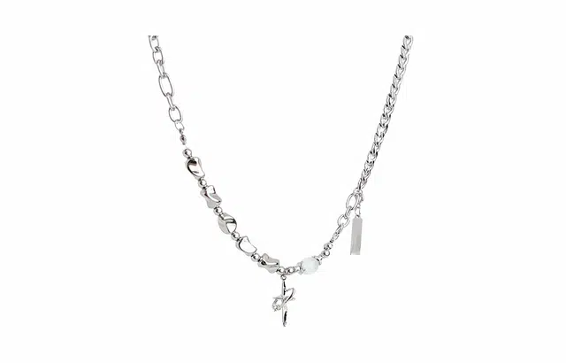 牧言 暗黑风简约小众设计高级感 光面立体闪耀星星不对称链条街头嘻哈潮流锁骨链 钛钢 猫眼石星芒项链 男女同款情侣款