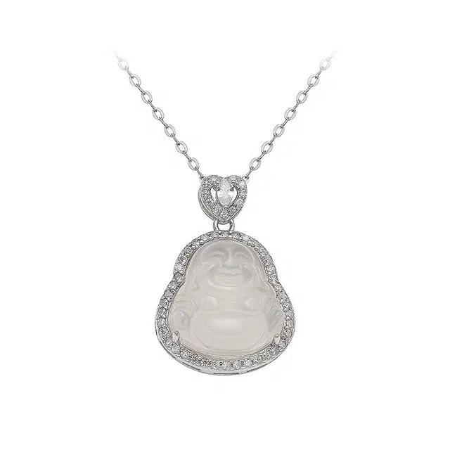 御龙镜 大肚佛弥勒佛吊坠新中式国风大气日常小众设计感佛公锁骨链 玉髓 项链 女款