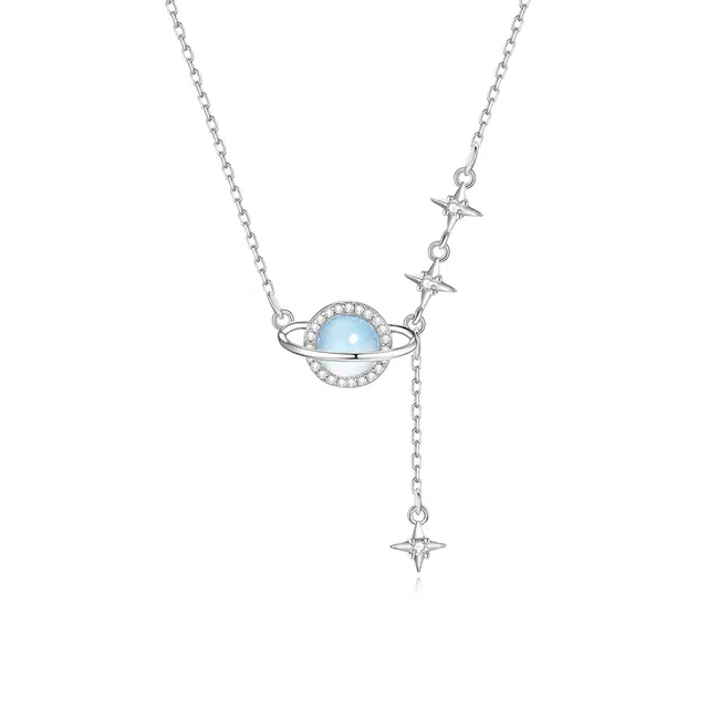 【S925银 宇宙星球】 福韵金 六桂福 星星轻奢灵动闪耀爱意交织星辰大海浪漫优雅简约高级设计 琉璃 项链 男女同款情侣款