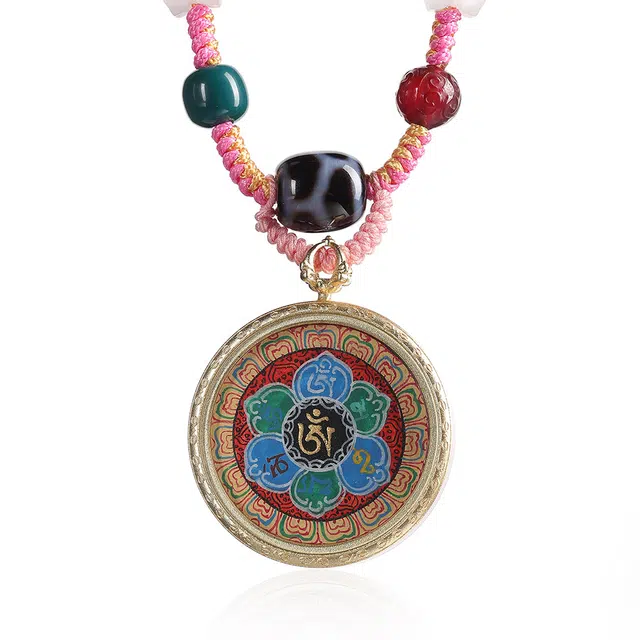 喃呢 藏式热贡手绘唐卡招财转运心经六字真言 新中式国风国潮旺福平安吉祥好运 铜合金 项链 男女同款情侣款