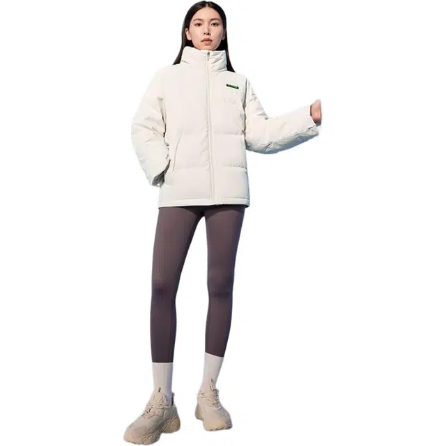 特步 综训系列 纯色立领透气长袖羽绒服 男女同款 棉花白