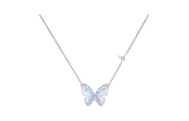 尚银福 蓝韵蝴蝶 清冷复古气质简约小众设计高级感 立体碎石渐变蓝色蝶梦不对称链条锁骨链 合金 项链 女款