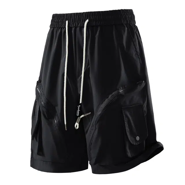 敦煌博物馆 美式复古机能重工多口袋工装大码纯色松紧腰口百搭运动休闲短裤 男女同款