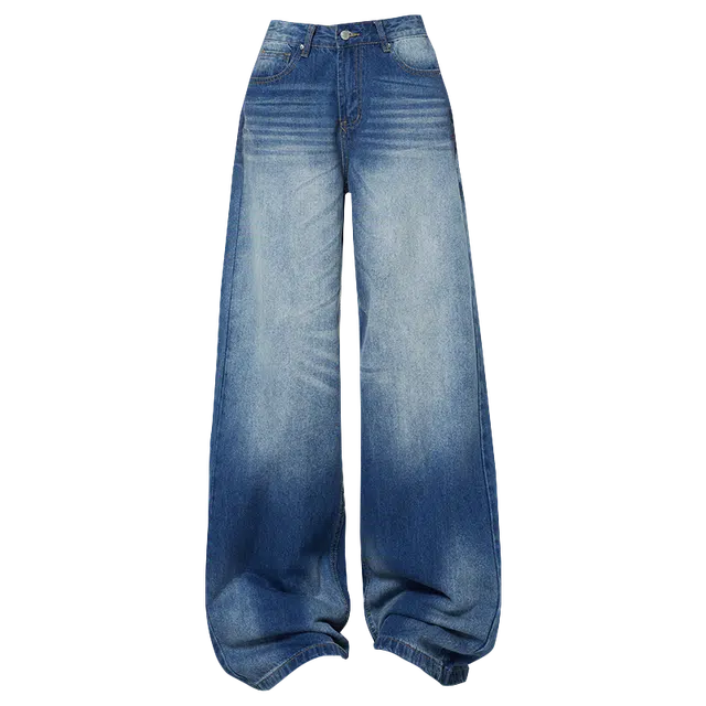 拾籍 时尚潮流复古做旧高腰显瘦直筒牛仔裤女夏季慵懒风格百搭垂感舒适阔腿裤 女款