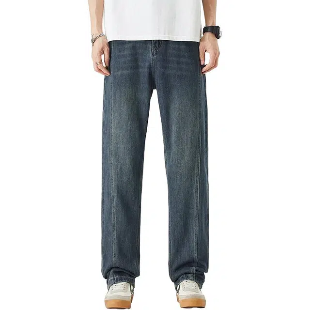 宝米卡 阔腿青年宽松直筒复古水洗休闲潮牌长裤牛仔裤 男女同款