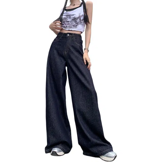 如续 美式复古宽松阔腿裤垂感拖地百搭直筒牛仔裤 女款