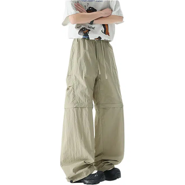 哲源 美式简约时尚纯色可拆卸两穿裤子设计感薄款机能工装裤垂感舒适户外通勤百搭宽松运动休闲裤 男女同款