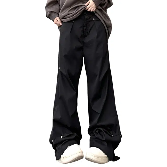 冈哉 美式高街纯色褶皱铆钉拼接设计时尚百搭防水防风登山美式机能工装休闲裤 男女同款